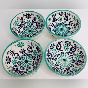 4 Small Bowls Aydin Aqua Turkish Iznik Raised Floral Ceramic Bowls 3.5” X 1.5…